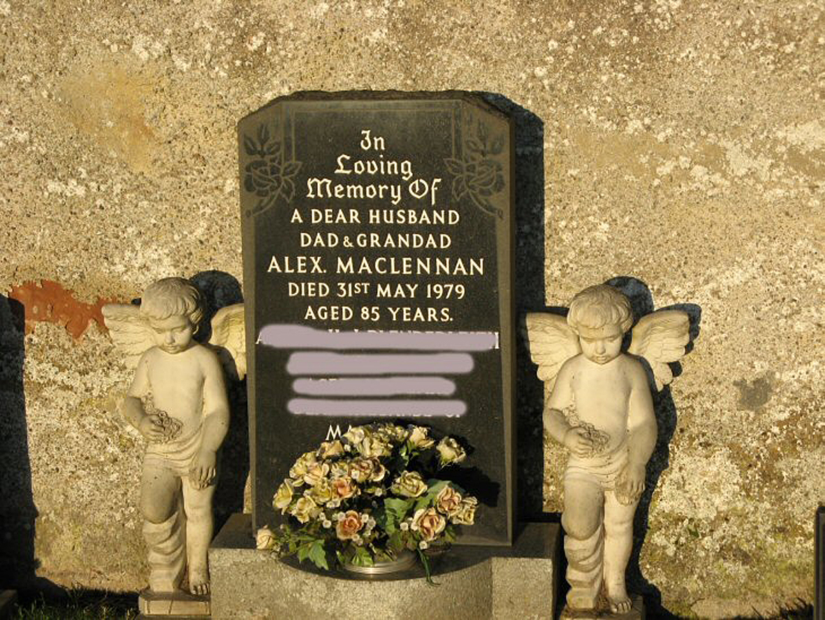 Photo of headstones/Alexander MacLennan died 1979 MI Rosskeen